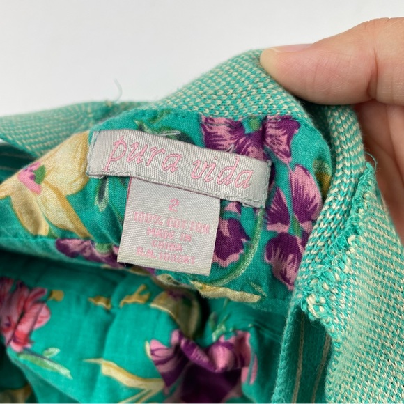 Pura Vida Green Floral Pink Yellow Dress Boho Women Size 2 - Picture 2 of 6